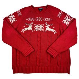 Lands End Christmas Sweater  XL Snowflake Fair Isle Nordic Cable Knit Reindeer